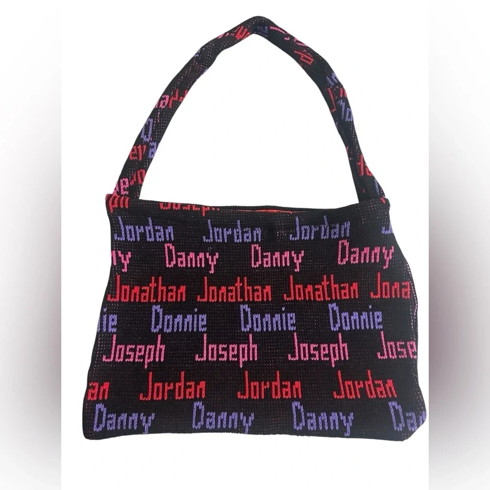 NEW KIDS ON THE BLOCK Black Knit Shoulder Bag- Handmade